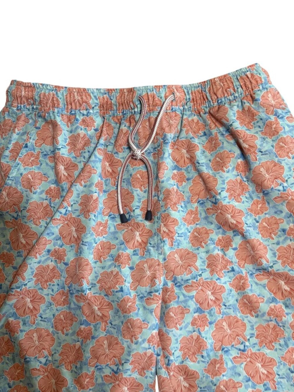 Peter Millar Mens Floral Swim Trunks Large Blue & Coral Hibiscus Pattern large - Picture 3 of 5
